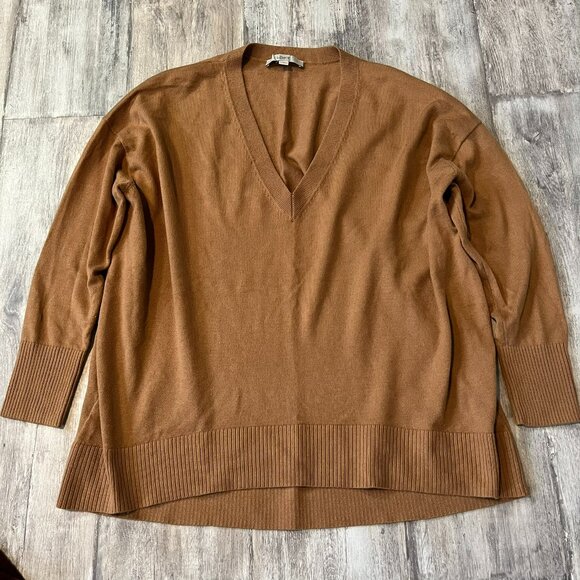 Set of 2 LOFT Sweaters, Large - Camel Relaxed V-Neck and Burgundy Modern Tunic - Picture 3 of 15